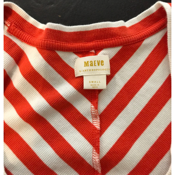 Anthropologie Maeve Women's Orange Striped Front Zip Top - Size Small - Picture 6 of 9